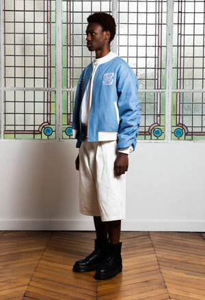 Upcycled sky towel bomber